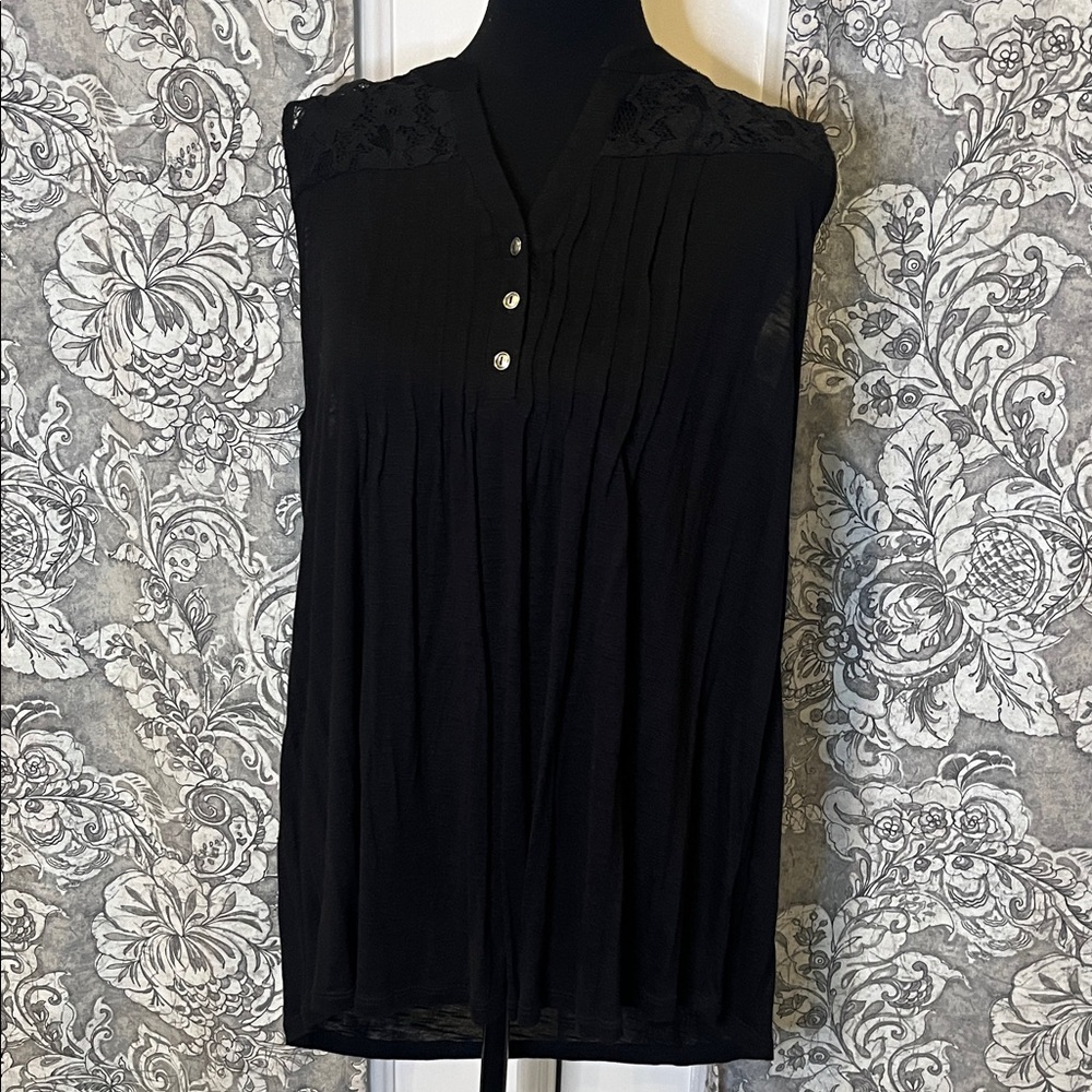 Papermoon Black Pleated Blouse with Lace Detail